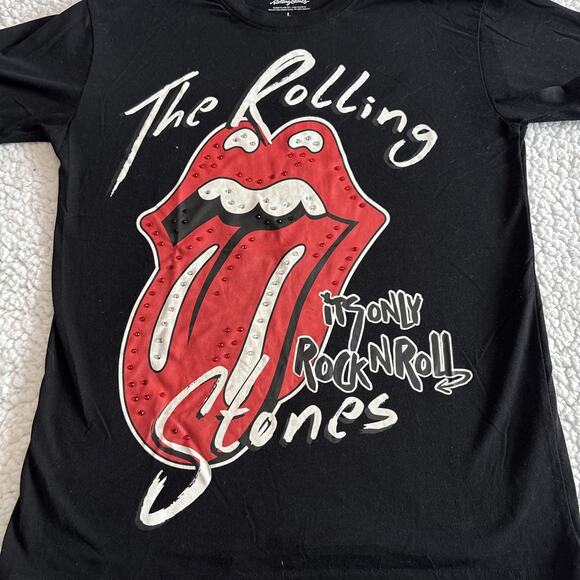 The Rolling Stones Women’s T-shirt It’s Only Rock ‘n’ Roll Medium Rhinestones  - Picture 2 of 6